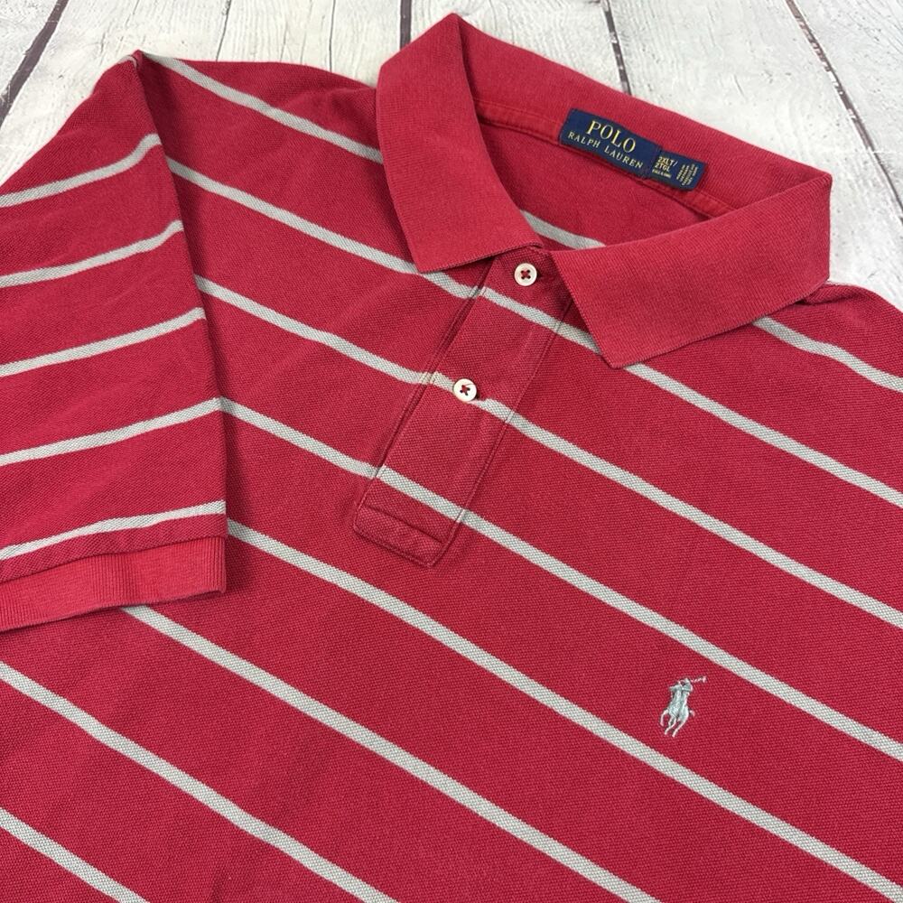 Polo Ralph Lauren Mesh Polo Shirt Mens 2XLT Red Gray Striped Big & Tall 2TGL